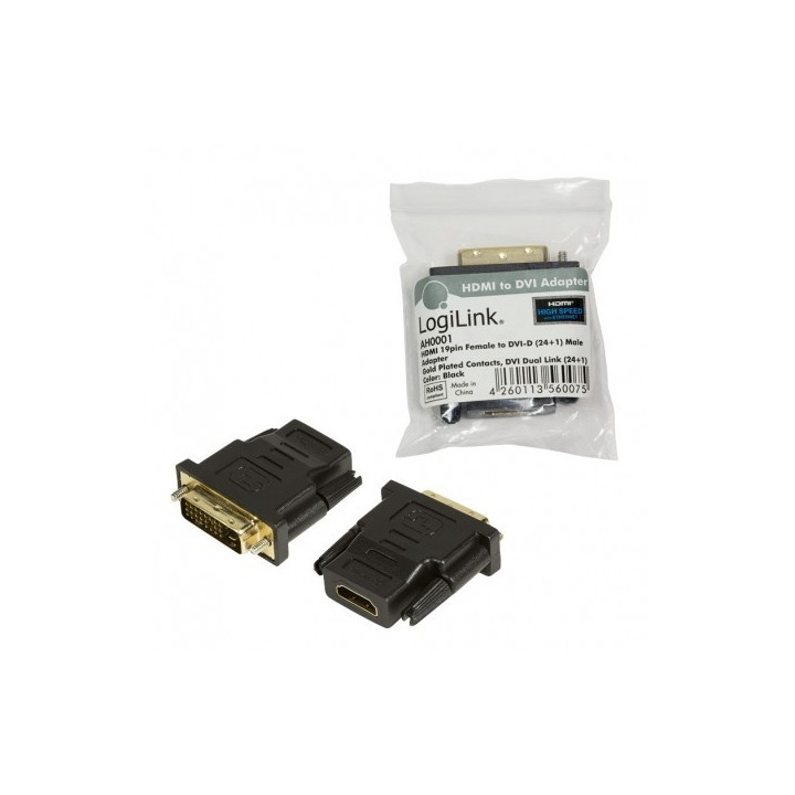 LogiLink HDMI to DVI Adapter HDMI 19-pin female DVI-D (24+1) male Preto