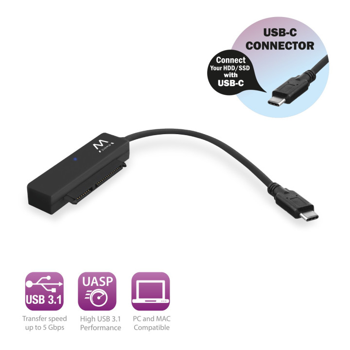 Ewent EW7075 cabo de interface adaptador de género USB 3.1 Gen1 Type-C SATA Preto