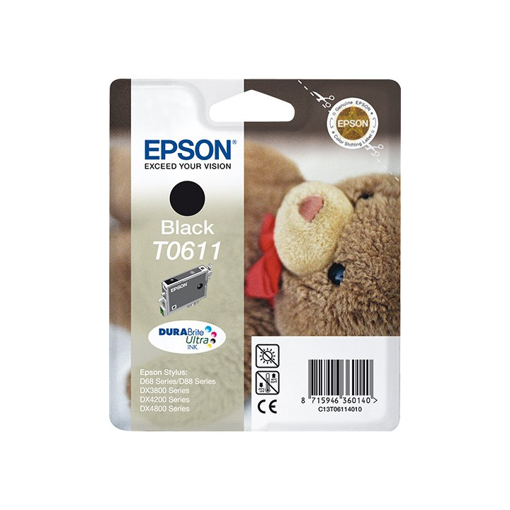 Epson Teddybear Tinteiro Preto T0611 Tinta DURABrite Ultra