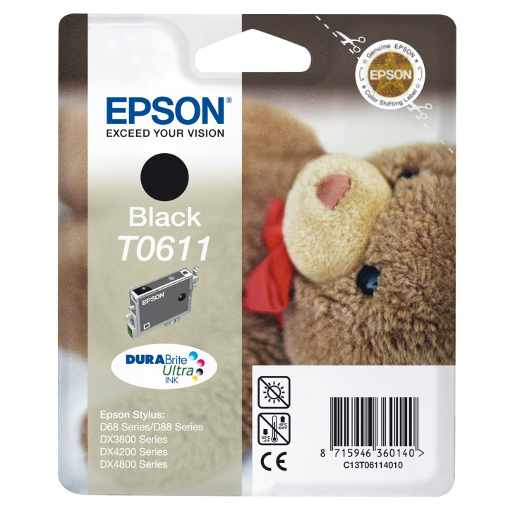 Epson Teddybear Tinteiro Preto T0611 Tinta DURABrite Ultra