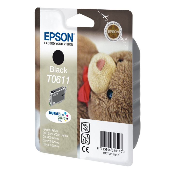 Epson Teddybear Tinteiro Preto T0611 Tinta DURABrite Ultra