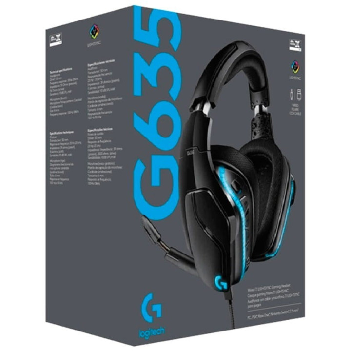 Logitech G G635 Conjunto de auscultadores e microfone acoplado Preto, Azul [981-000750]