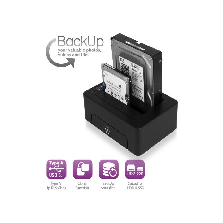 Ewent EW7014 Docking Station para Discos Rígidos Preto