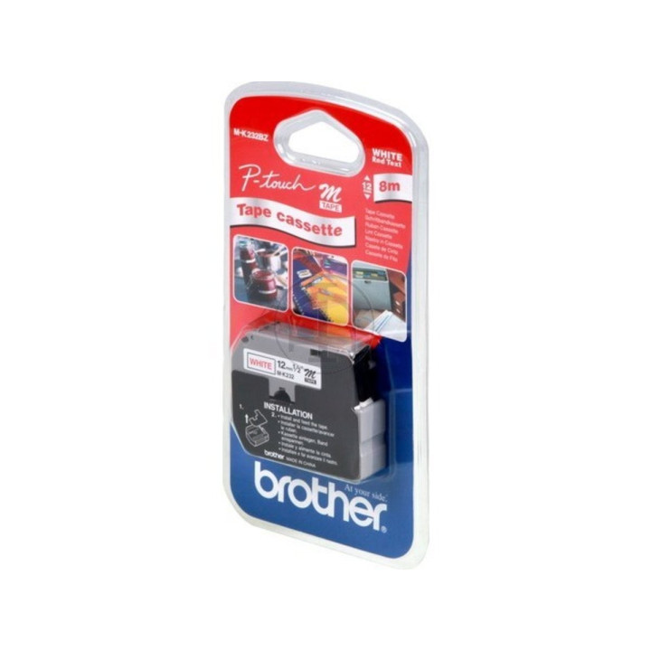 Brother Labelling Tape - 12mm, Red/White, Blister etiquetadora M