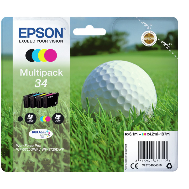 Epson Golf ball C13T34664010 tinteiro Original Preto, Ciano, Magenta, Amarelo Embalagem múltipla 1 peça(s)