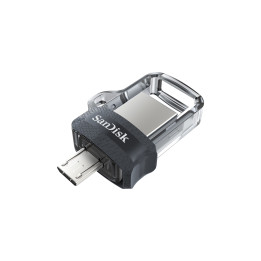 Sandisk Ultra Dual m3.0 unidade de memória USB 256 GB USB Type-A   Micro-USB 3.2 Gen 1 (3.1 Gen 1) Preto, Prateado, Transparente