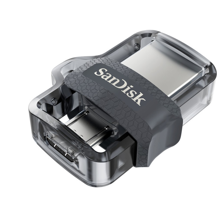 Sandisk Ultra Dual m3.0 unidade de memória USB 64 GB USB Type-A   Micro-USB 3.2 Gen 1 (3.1 Gen 1) Preto, Prateado, Transparente