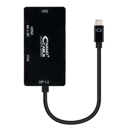 Nanocable 10.16.4301-BK adaptador de cabo de vídeo 0,1 m USB Type-C VGA (D-Sub)+ HDMI + DVI Preto