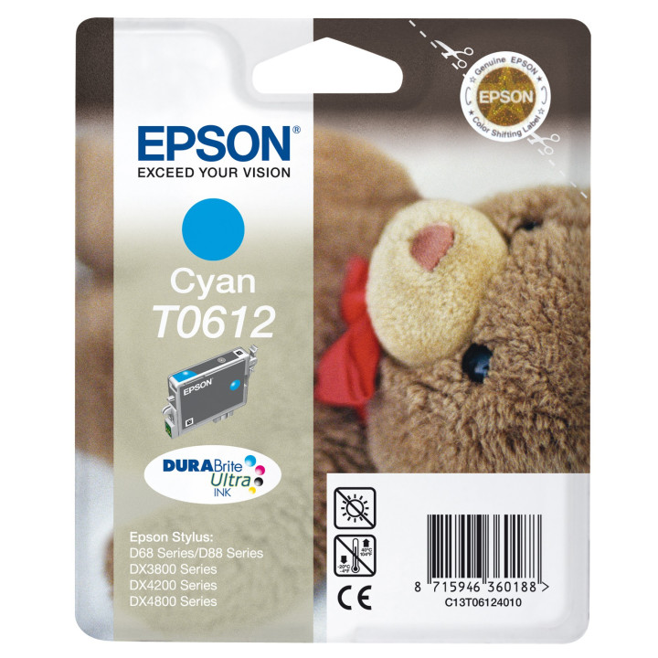 Epson Teddybear Tinteiro Cyan T0612 Tinta DURABrite Ultra