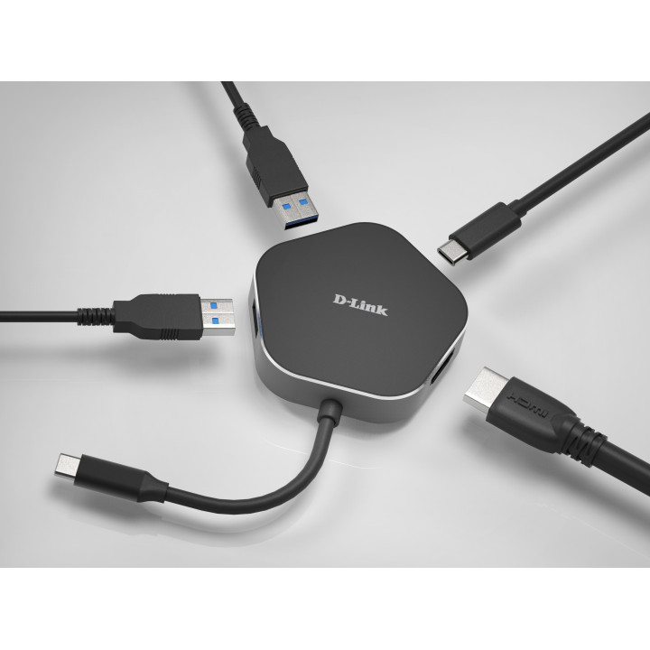 D-Link DUB-M420 base & duplicador de portas Com fios USB 3.2 Gen 1 (3.1 Gen 1) Type-C Preto, Prateado