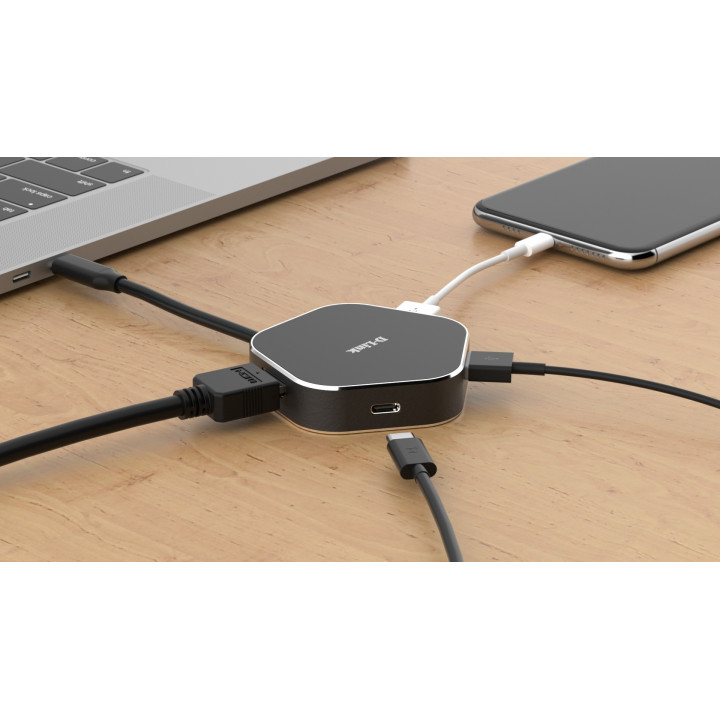 D-Link DUB-M420 base & duplicador de portas Com fios USB 3.2 Gen 1 (3.1 Gen 1) Type-C Preto, Prateado