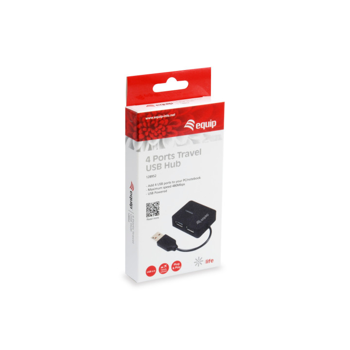Equip 128952 hub de interface USB 2.0 480 Mbit s Preto