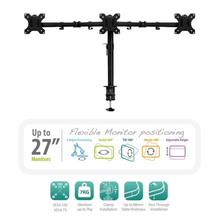 Ewent EW1513 suporte de mesa de ecrãs planos 68,6 cm (27") Fixação Aparafusar Preto