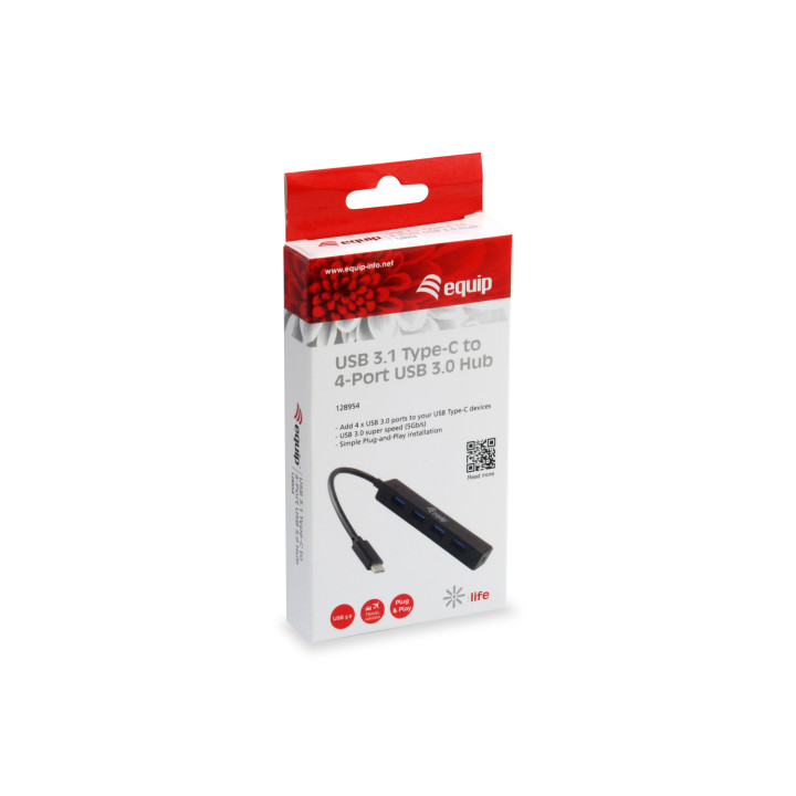 Equip 128954 hub de interface USB 3.2 Gen 1 (3.1 Gen 1) Type-C 5000 Mbit s Preto