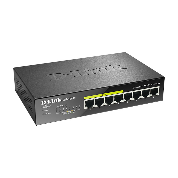 D-Link DGS-1008P switch de rede Não-gerido Gigabit Ethernet (10 100 1000) Preto Power over Ethernet (PoE)