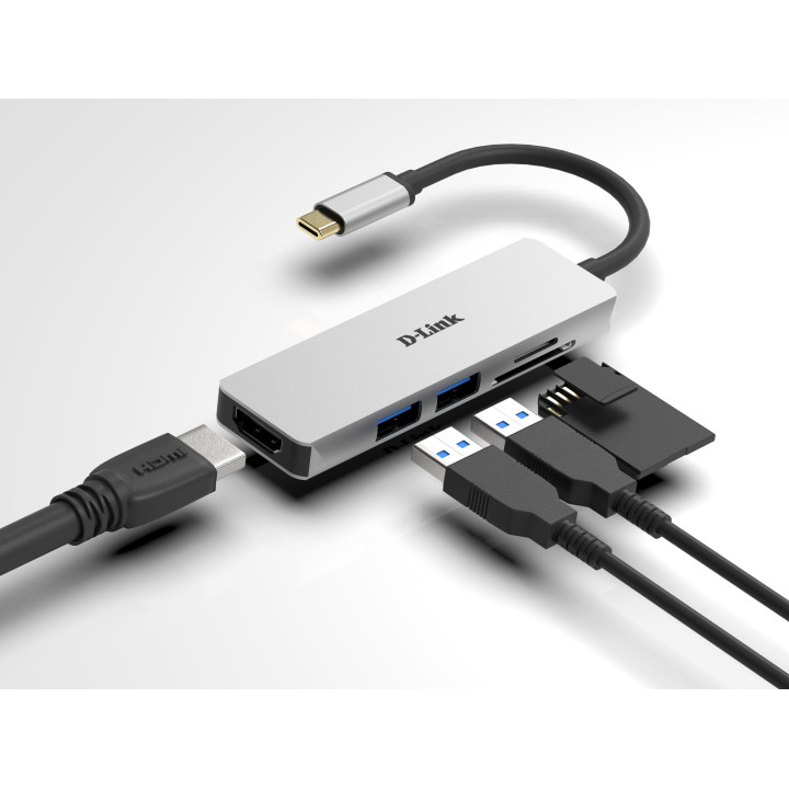 D-Link DUB-M530 base & duplicador de portas Com fios USB 3.2 Gen 1 (3.1 Gen 1) Type-C Alumínio, Preto