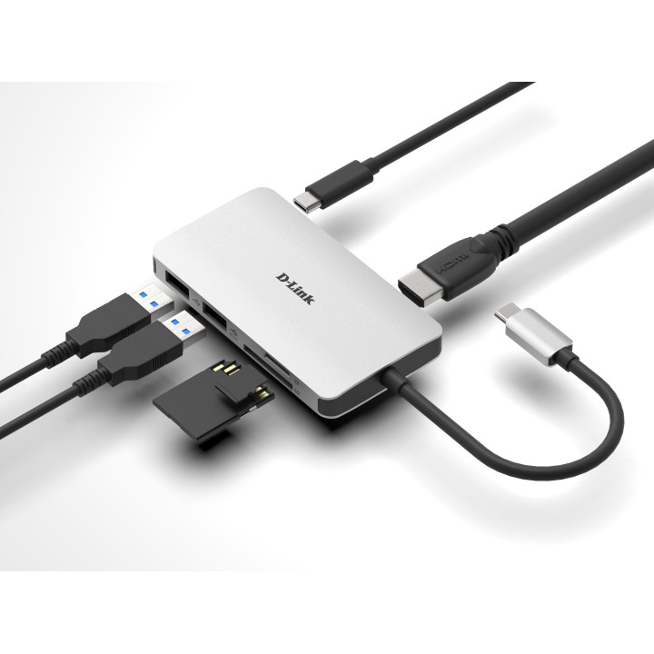 D-Link DUB-M610 base & duplicador de portas Com fios USB 3.2 Gen 1 (3.1 Gen 1) Type-C Alumínio, Preto