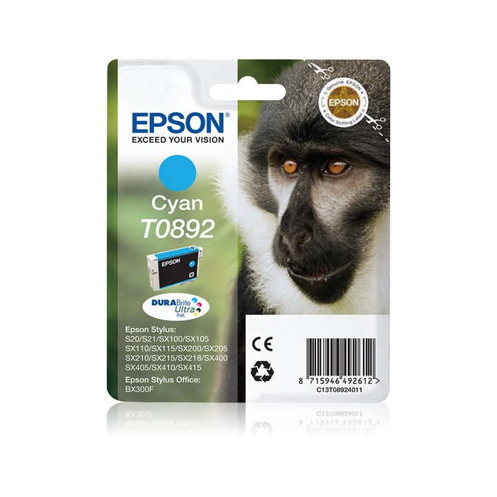 Epson Monkey Tinteiro Cyan T0892 Tinta DURABrite Ultra (c alarme RF+AM)