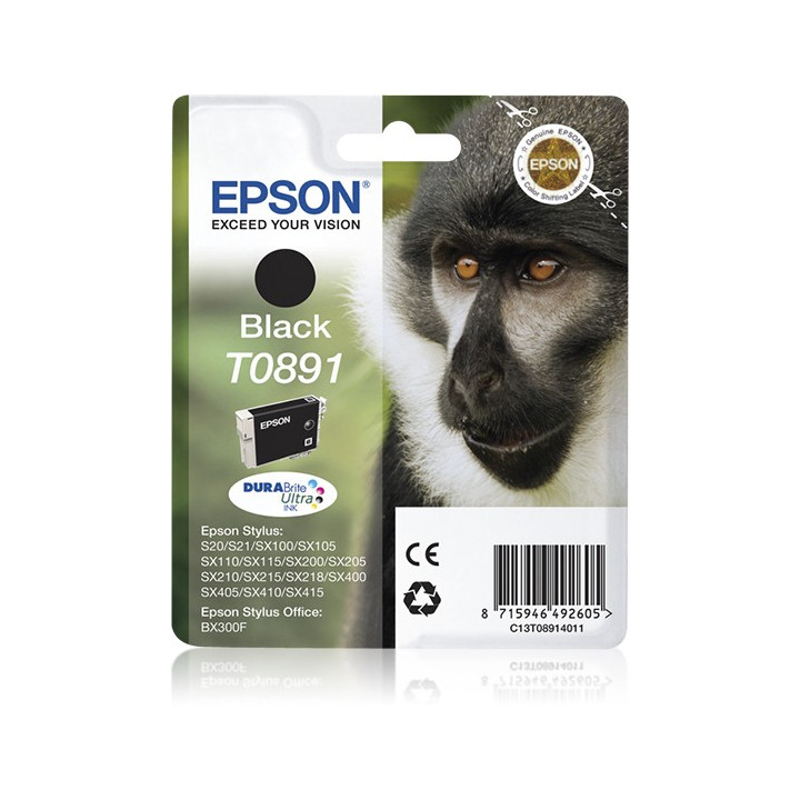 Epson Monkey Tinteiro Preto T0891 Tinta DURABrite Ultra (c alarme RF+AM)