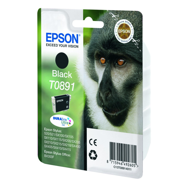 Epson Monkey Tinteiro Preto T0891 Tinta DURABrite Ultra (c alarme RF+AM)
