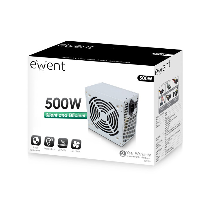 Ewent EW3909 fonte de alimentação 500 W 20+4 pin ATX ATX Cinzento