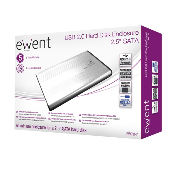 Ewent EW7041 Caixa para Discos Rígidos 2.5" Alumínio, Preto Energia por USB