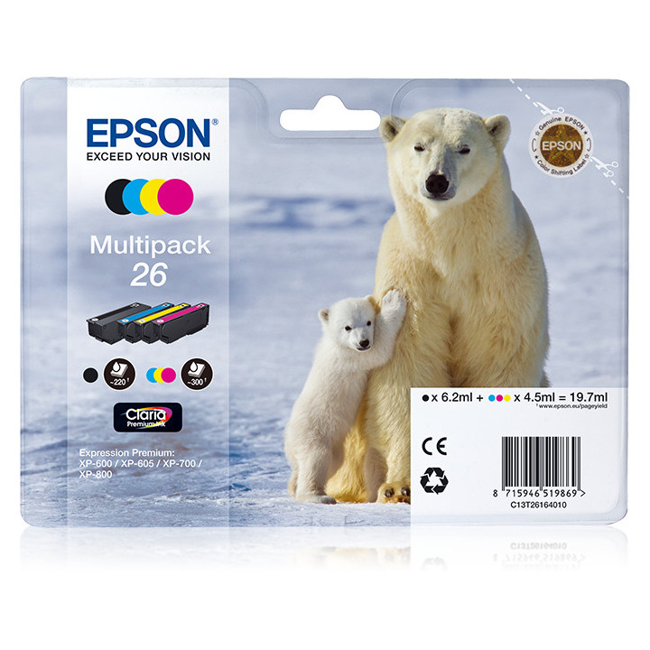 Epson Polar bear Multipack de 4 cores Série 26 Urso Polar Tinta Claria Premium