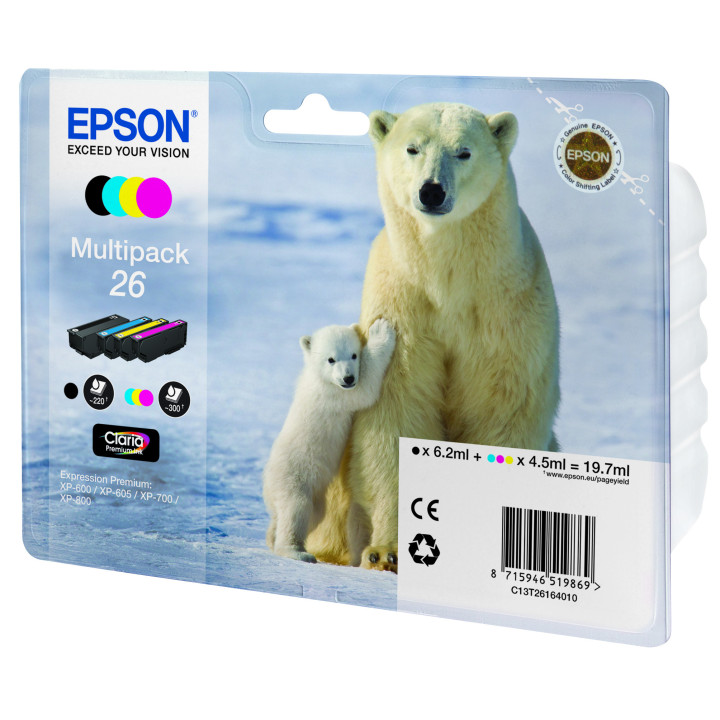 Epson Polar bear Multipack de 4 cores Série 26 Urso Polar Tinta Claria Premium