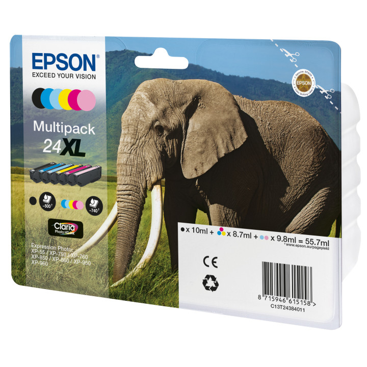 Epson Elephant C13T24384011 tinteiro Original Preto, Ciano, Ciano claro, Magenta claro, Magenta, Amarelo 1 unidade(s)