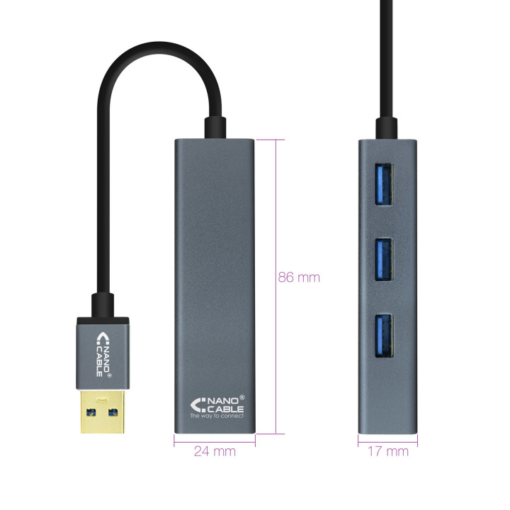 Nanocable 10.16.4402 hub de interface USB 3.2 Gen 1 (3.1 Gen 1) Type-A Cinzento