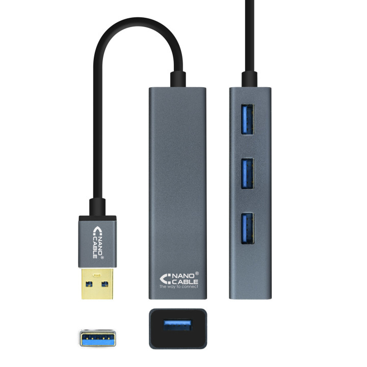 Nanocable 10.16.4402 hub de interface USB 3.2 Gen 1 (3.1 Gen 1) Type-A Cinzento