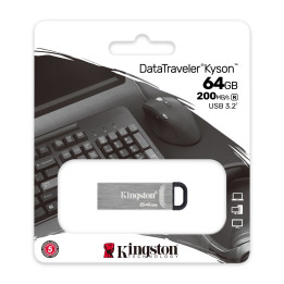 Kingston Technology DataTraveler Kyson unidade de memória USB 64 GB USB Type-A 3.2 Gen 1 (3.1 Gen 1) Prateado