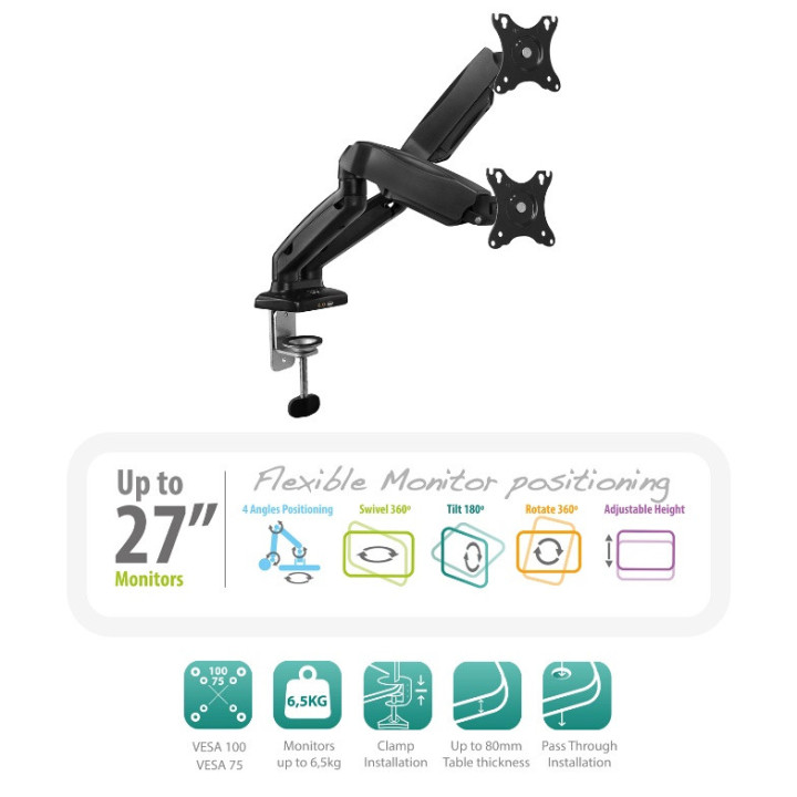 Ewent EW1516 montagem e suporte para monitores 68,6 cm (27") Fixação Aparafusar Preto