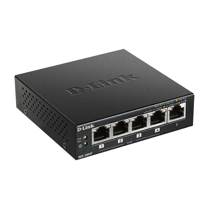 D-Link DGS-1005P switch de rede Não-gerido L2 Gigabit Ethernet (10 100 1000) Preto Power over Ethernet (PoE)