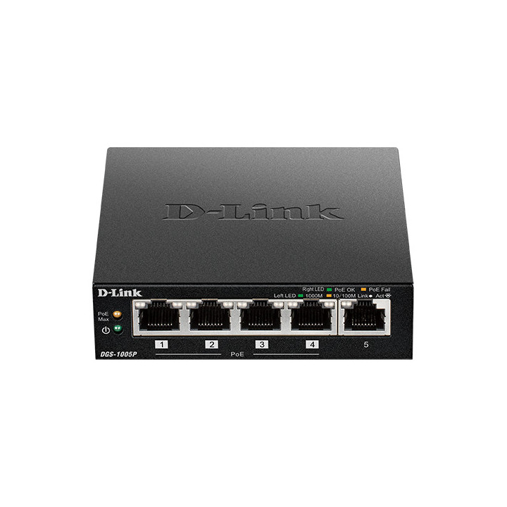 D-Link DGS-1005P switch de rede Não-gerido L2 Gigabit Ethernet (10 100 1000) Preto Power over Ethernet (PoE)