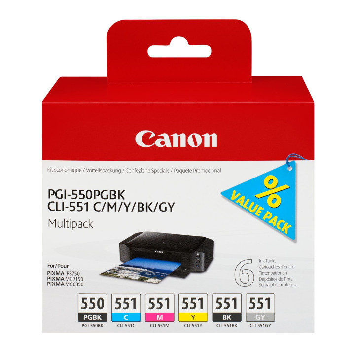 Canon PGI-550PGBK + CLI551 (PGBK C M Y BK GY) 6 unidade(s) Original Foto preto, Ciano foto, Cinzento foto, Magenta foto, Preto,