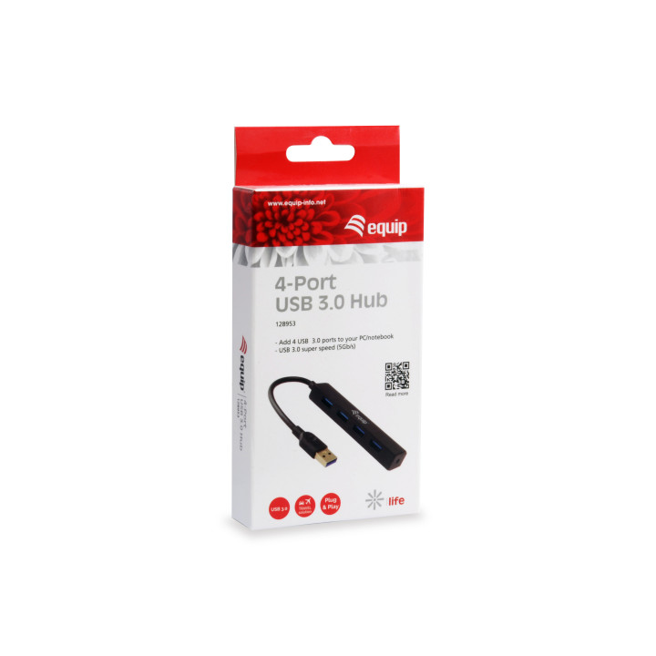 Equip 128953 hub de interface USB 3.2 Gen 1 (3.1 Gen 1) Type-A 5000 Mbit s Preto