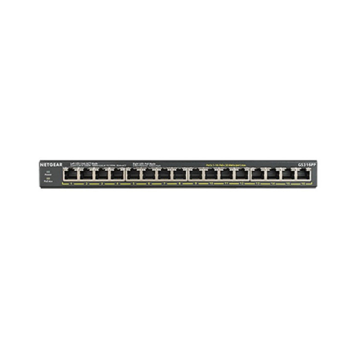 Netgear GS316PP Não-gerido Gigabit Ethernet (10 100 1000) Power over Ethernet (PoE) Preto