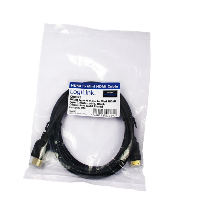 LogiLink CH0023 cabo HDMI 2 m HDMI Type A (Standard) HDMI Type C (Mini) Preto
