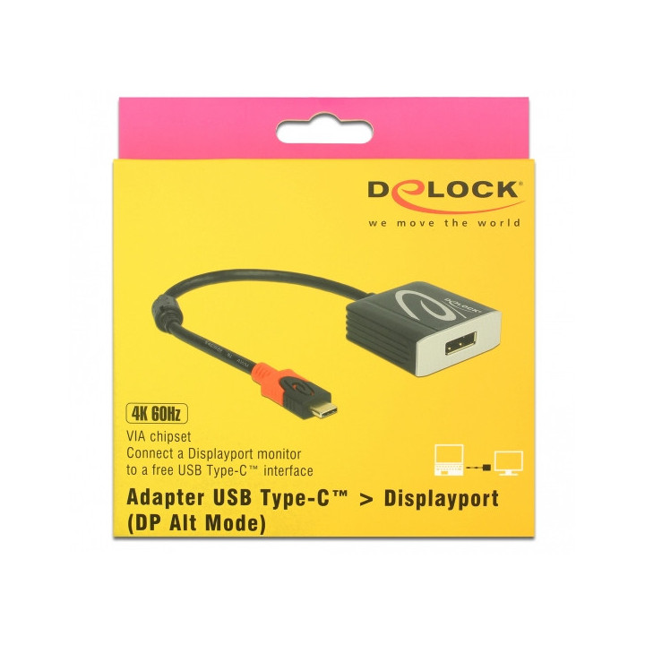 DeLOCK 63312 cable gender changer USB Type-C Displayport Preto