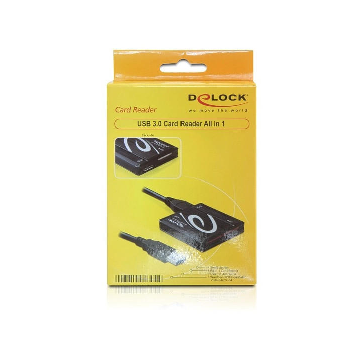 DeLOCK USB 3.0 Card Reader All in 1 leitor de cartões USB 3.2 Gen 1 (3.1 Gen 1) Preto
