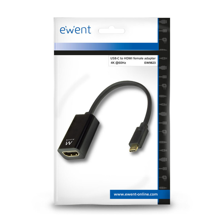Ewent EW9823 adaptador de cabo de vídeo 0,15 m USB Type-C HDMI Type A (Standard) Preto