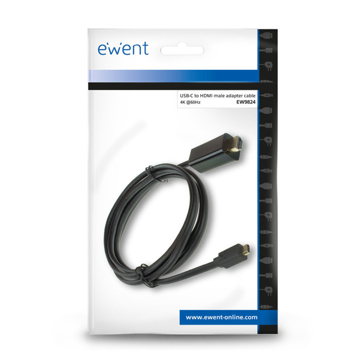 Ewent EW9824 adaptador de cabo de vídeo 2 m USB Type-C HDMI Type A (Standard) Preto