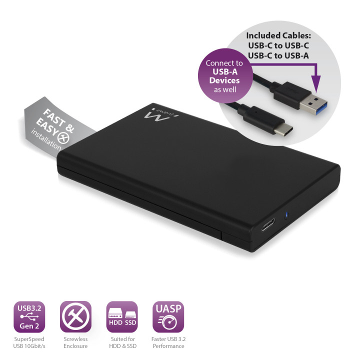 Ewent EW7072 Caixa para Discos Rígidos Compartimento HDD SSD Preto 2.5"