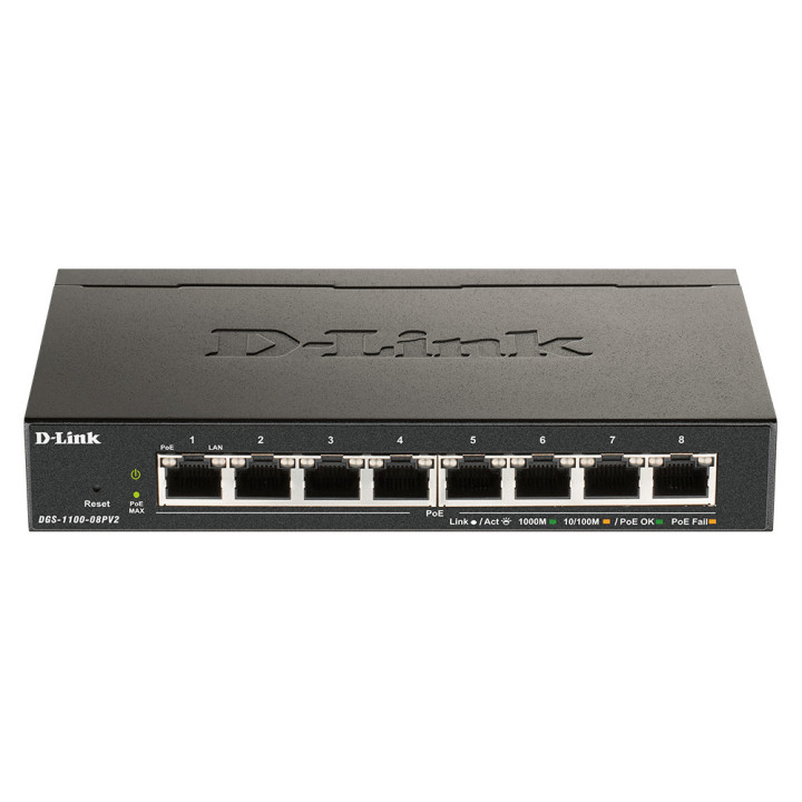 D-Link DGS-1100-08PV2 switch de rede Gerido L2 L3 Gigabit Ethernet (10 100 1000) Power over Ethernet (PoE) Preto