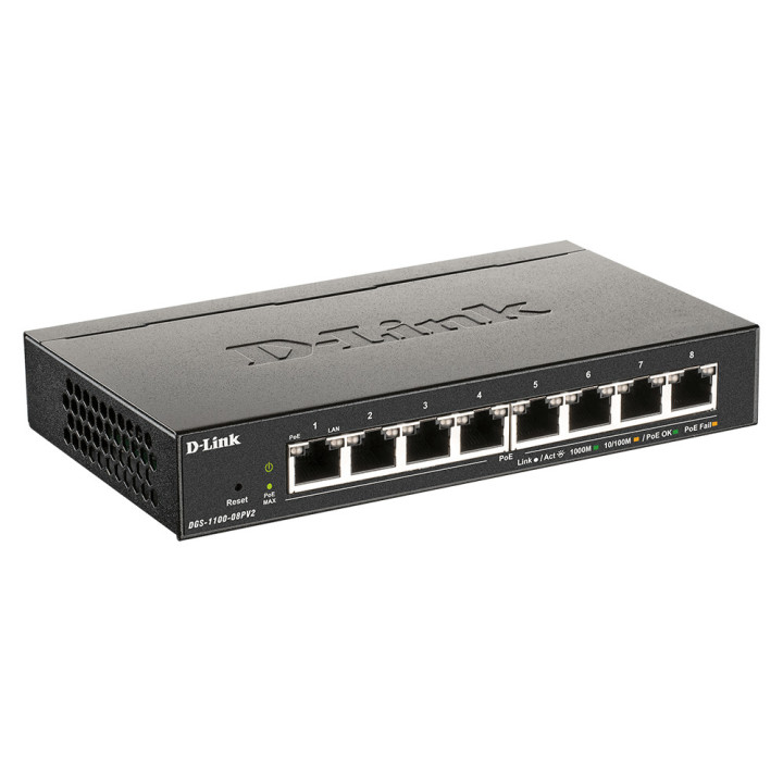 D-Link DGS-1100-08PV2 switch de rede Gerido L2 L3 Gigabit Ethernet (10 100 1000) Power over Ethernet (PoE) Preto