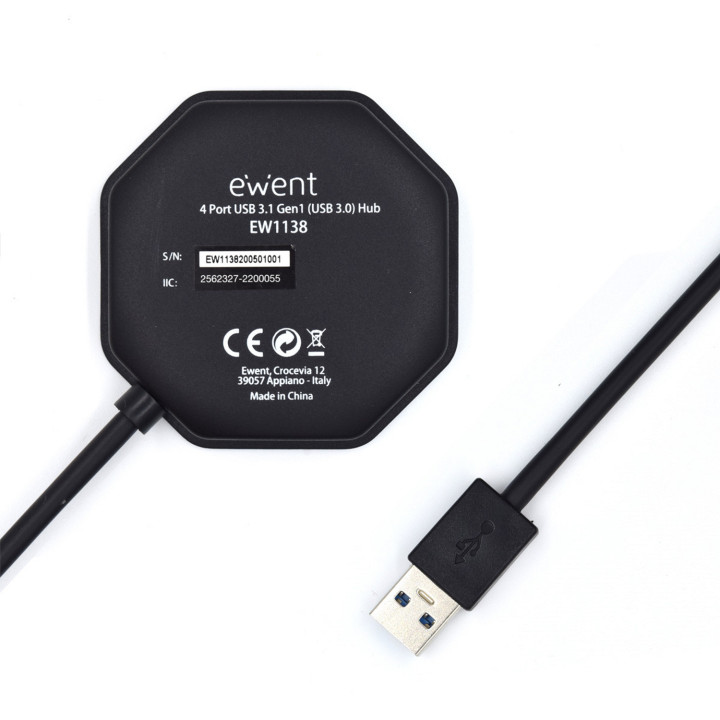 Ewent EW1138 hub de interface USB 3.2 Gen 1 (3.1 Gen 1) Type-A 5000 Mbit s Preto