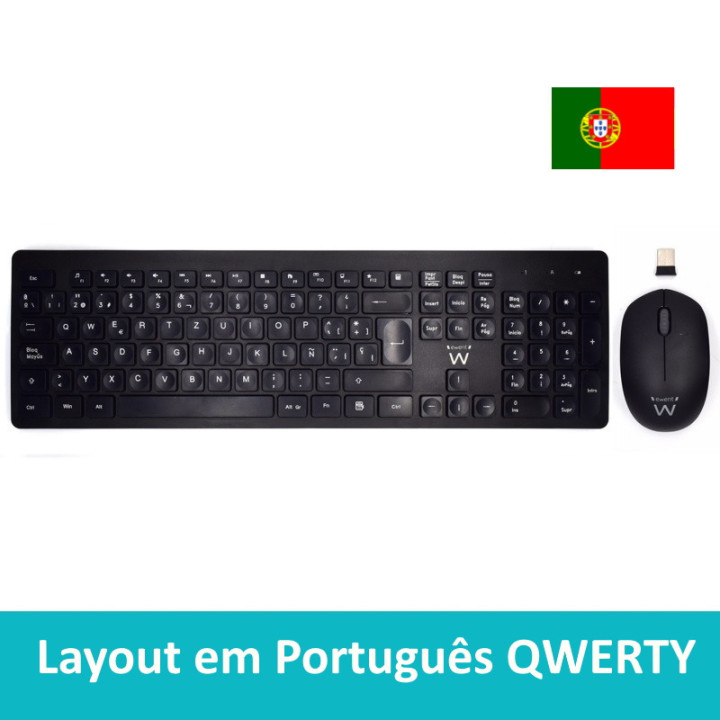 Ewent EW3258 teclado QWERTY Português Preto