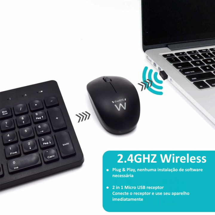 Ewent EW3258 teclado QWERTY Português Preto