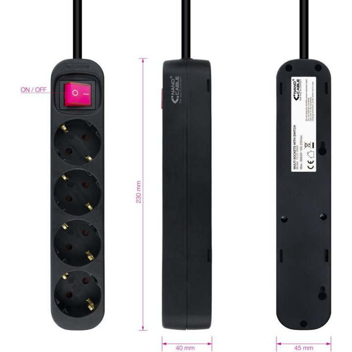Nanocable Régua 4 Tomadas com switch 1.4 M Preto